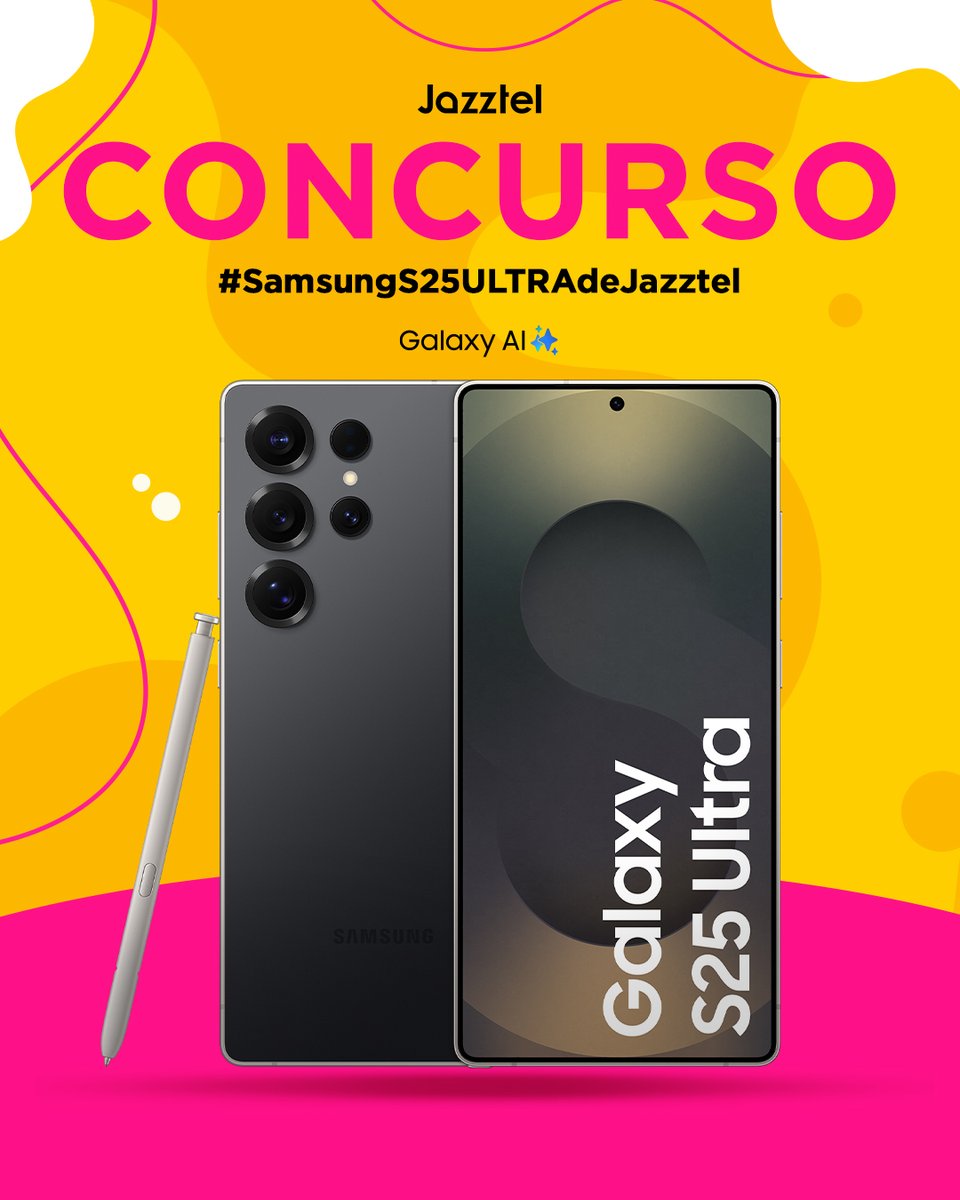 CONCURSO 🎊📲✨🎉
Nos fascina este Samsung #GalaxyS25 Ultra que tenemos en Jazztel
Participa y gana:
➡️ Sigue a <a href="/jazztel_es/">Jazztel España</a>  y <a href="/SamsungEspana/">Samsung España</a> 
🔁 Haz RT
💬 Menciona a tu amigo que le fascine este premio
#️⃣ HT #SamsungS25ULTRAdeJazztel
¡Suerte! 🍀
BBLL: bit.ly/SamsungS25ULTR…