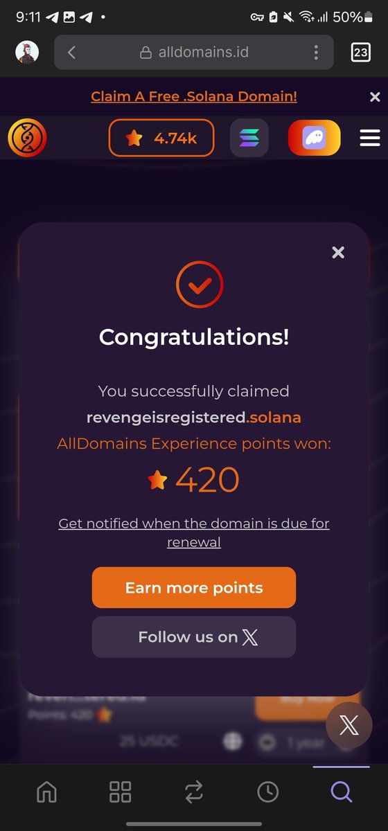 abviokbest's tweet photo. Gm ☕️ web3

Woke up and decided to join the @AllDomains_ #RevengeIsRegistered challenge by minting (revengeisregistered.solana) domain early this morning 🌄 

How did i do @AllDomains_ ?

WAGMI to all @AllDomains_ believers! https://t.co/UbI3QKvtIQ