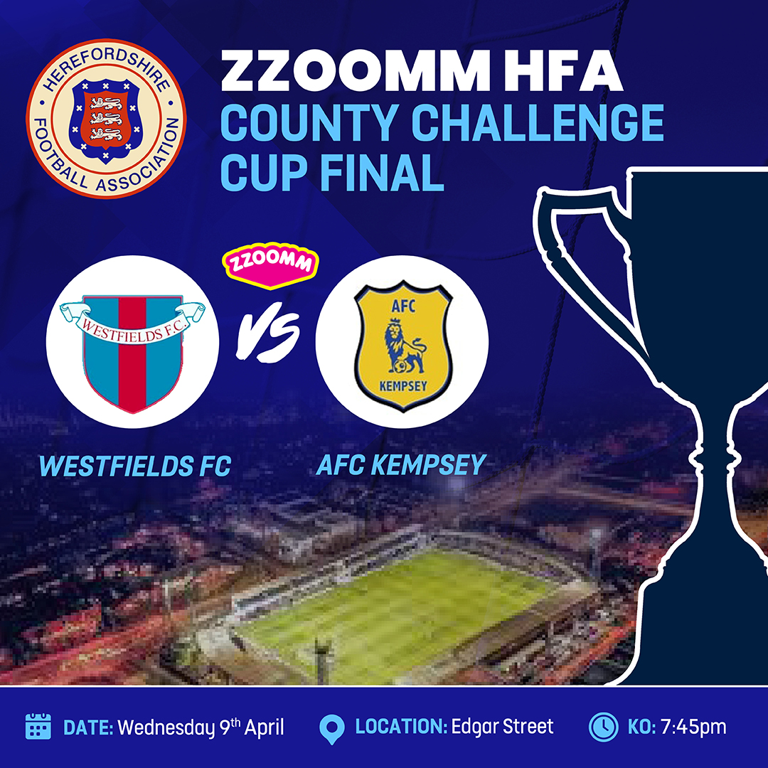 HerefordshireFA's tweet image. Herefordshire FA | @ZzoommFullFibre County Cups 

Today's final sees @Westfieldsfc1 take on @AFC_Kempsey in the County Challenge Cup!

Prices for the game: 
Adults - £9
Over 60's &amp;amp; Students - £6
Under 16's - £3