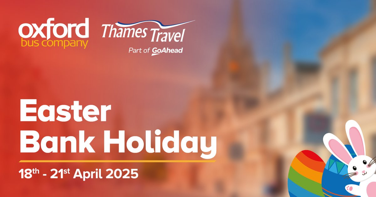 Our bus services run at different times over Easter! 🐰 

We will operate a Sunday timetable on Good Friday and Easter Monday. 

#OxfordBusCompany #ThamesTravel #Easter