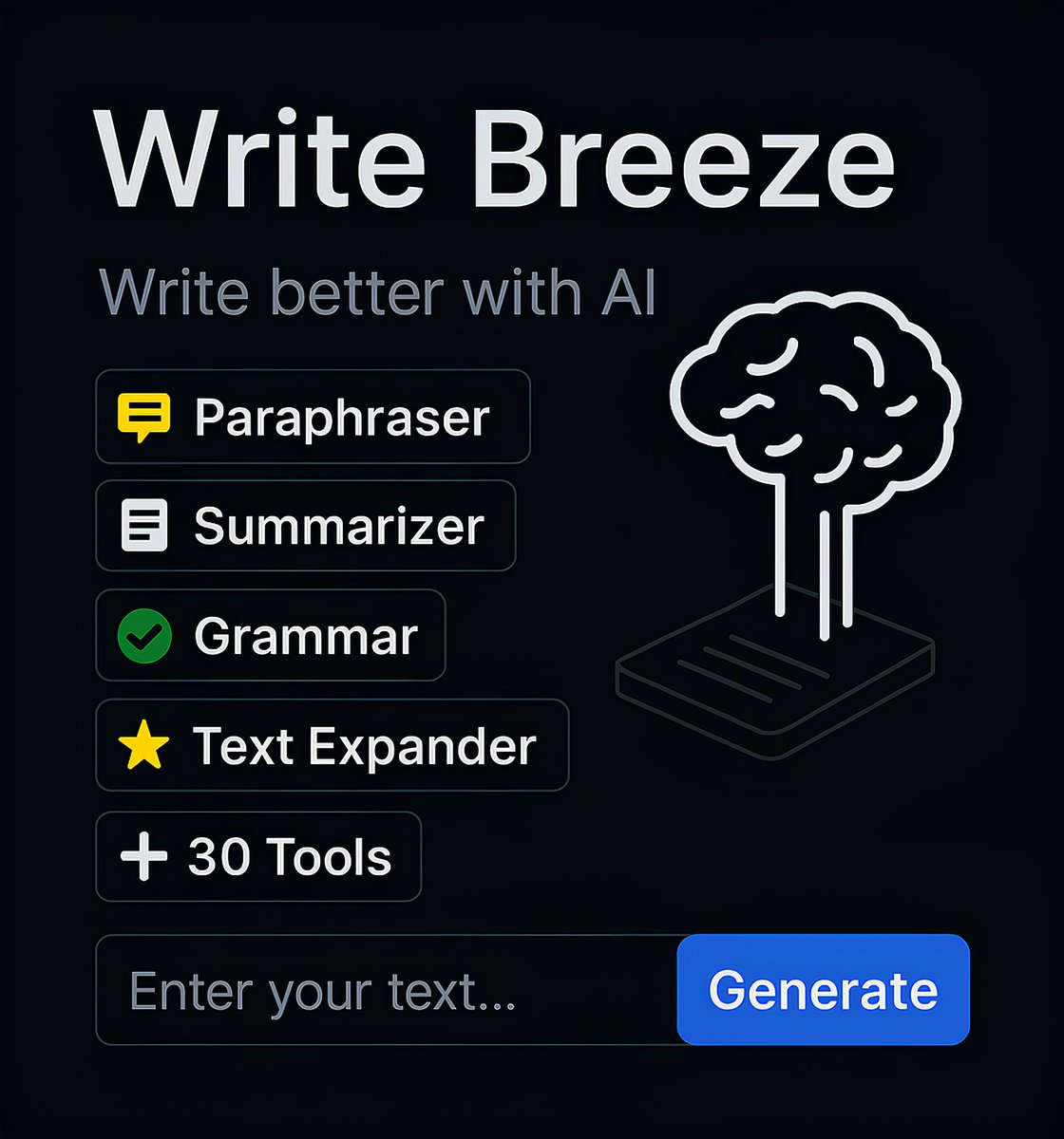 writebreezeAI's tweet photo. Tired of struggling with grammar, clarity, or writer’s block?
🧠 Write Breeze gives you 30+ AI tools like:
✔️ Paraphraser
✔️ Summarizer
✔️ Grammar fixer
✔️ Text Expander
Start writing better → https://t.co/WiLjEj9k3S
#AItools #WritingAssistant #WriteBreeze https://t.co/veeQHvmEtY