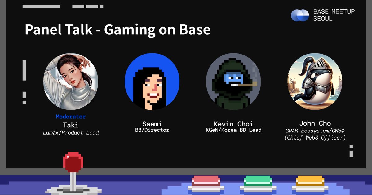 base_seoul_kr's tweet image. 🔵 Base Seoul Game Night!
Introducing the speakers below
See you on 4/14(Mon) 7:30PM @Hashed Lounge!

🔵 Base Seoul Game Night 스피커 공개
4/14 오후 7시 30분, 해시드 라운지에서 만나요!

@base @b3dotfun @soohoio @jisu_soohoio @takisuteki @Grampus_john @0xsaemi @KGeN_IO