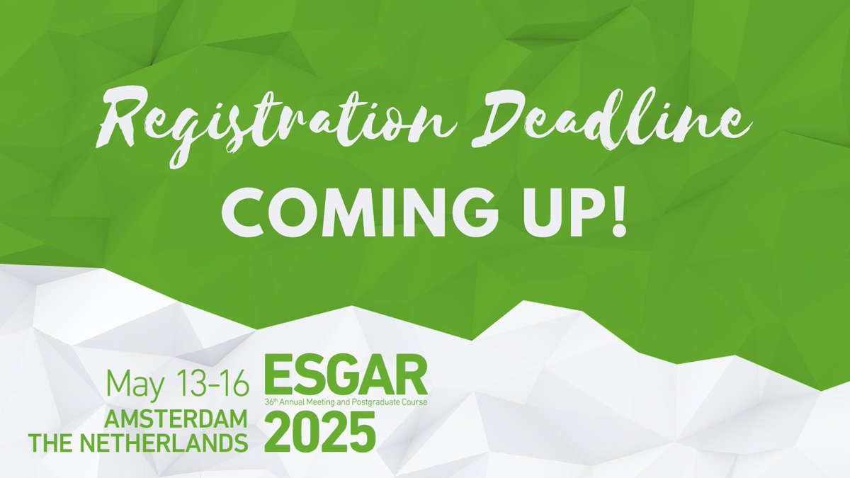 EsgarSociety's tweet photo. 🌷Reminder: Pre-registration for ESGAR 2025! 🌷
The pre-registration deadline for ESGAR 2025 in Amsterdam is approaching (23:59 CEST today). 
✨ Don't miss your chance to save - register now and secure your spot!

🔗 https://t.co/Y9XFXH49PS

#ESGAR2025 #PreRegistration #Amsterdam https://t.co/qcrp8HD7xC