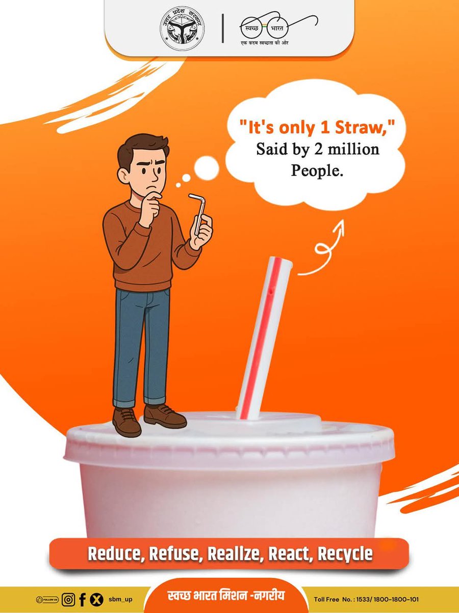 SBM_UP's tweet image. Small actions, big impact!

"It's only 1 straw," said by 2 million people. Let's make a change:

Reduce your plastic use
Refuse single-use straws
Realize the harm they cause
React with sustainable choices
Recycle what you can

#BreakFreeFromPlastic #Sustainability #EcoFriendly