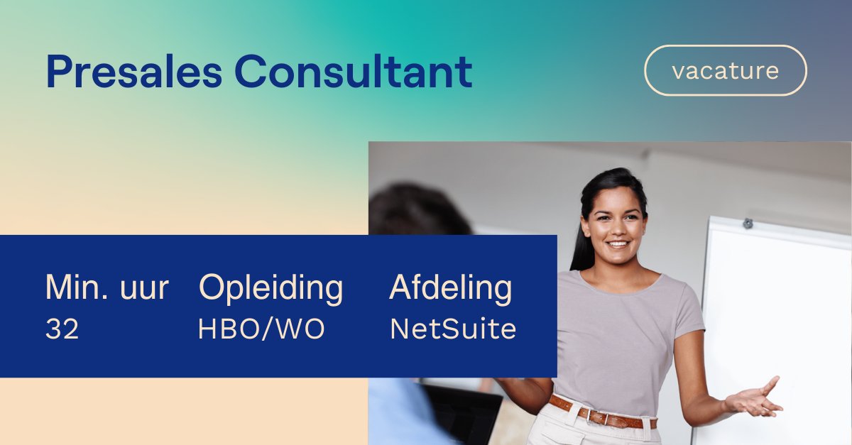 🚀 Presales Consultant NetSuite gezocht!
Slimme ERP’s. Flexibel werken. Werkgeluk voorop.

📍 Hoevelaken | 32+ uur | HBO/WO

🔗bit.ly/4lpD4YY