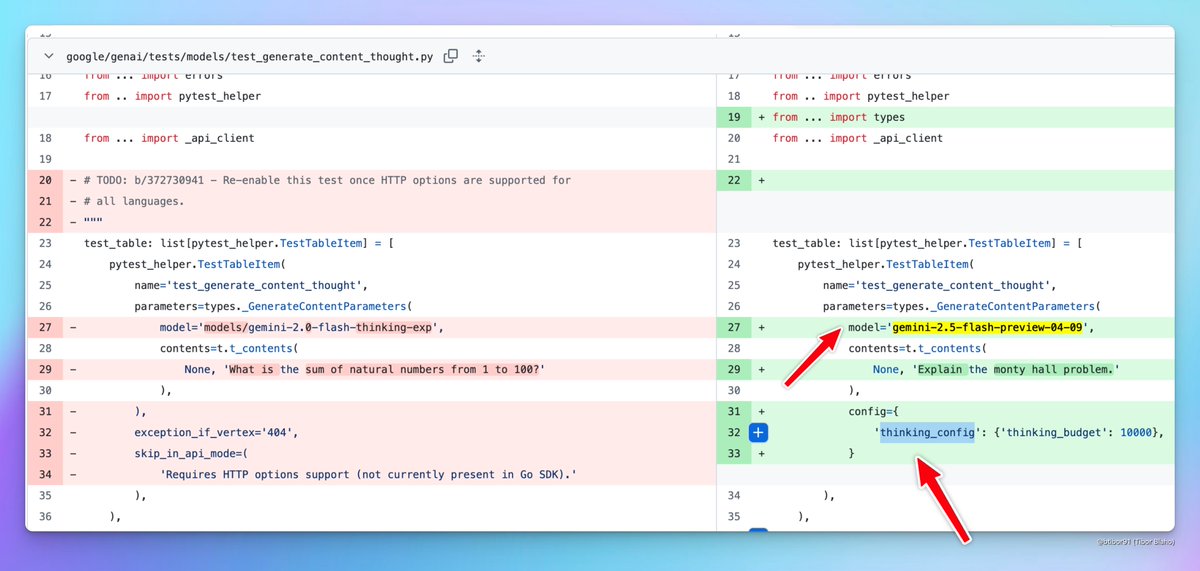 gemini-2.5-flash-preview-04-09 + thinking_config/thinking_budget have been added to Google Gen AI Python SDK