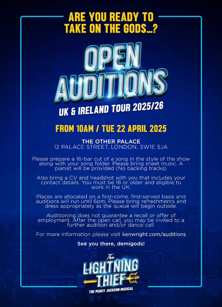 tomwrightious's tweet photo. OPEN AUDITIONS!
@PercyOnStage @BKL_Productions https://t.co/s8s6EKEc6G