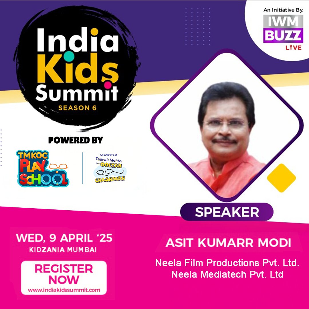 AsitKumarrModi's tweet photo. Happy to be a part of India Kids Summit 2025, and to share thoughts on Taarak Mehta Ka Ooltah Chashmah PlaySchool and its upcoming offerings designed especially for kids.
#IndiaKidsSummit2025 #AsitKumarrModi #TMKOCPlay #EntertainmentForKids #LearningThroughFun https://t.co/6hxhfUpffO