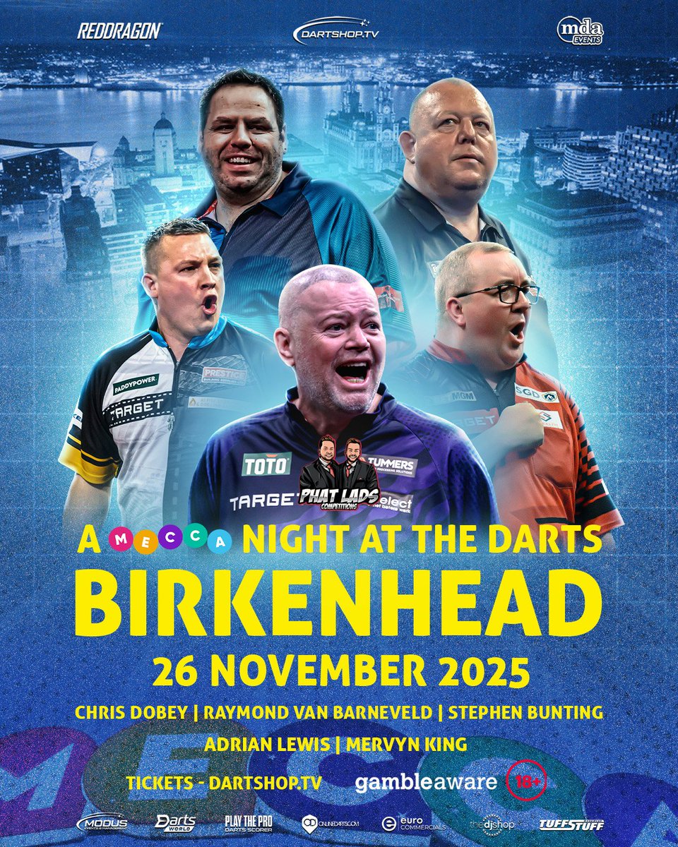 📢NEW SHOW ANNOUNCEMENT!

🏴󠁧󠁢󠁥󠁮󠁧󠁿 BIRKENHEAD 

Our final confirmed Mecca Bingo show will be at Birkenhead this November!

World Champions van Barneveld, Lewis and Bunting will be in town, alongside former PDC Master Chris Dobey, and former Winmau World Master, Mervyn King.

Tickets