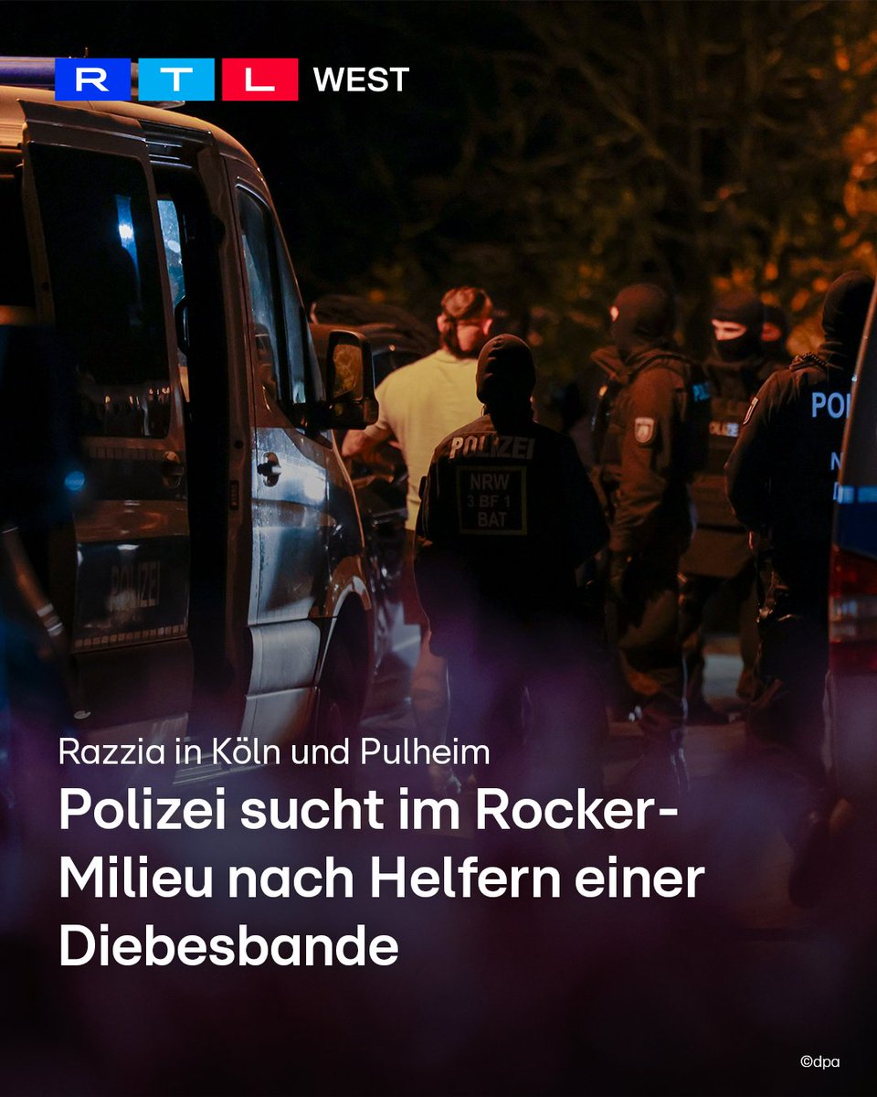 RTLWEST's tweet photo. Schlag gegen das #Rockermilieu! Spezialkräfte haben drei Objekte in #Köln und #Pulheim (Rhein-Erft-Kreis) durchsucht. Ziel: mutmaßliche Helfer einer Bande, die Geldtresore aus Tankstellen geklaut hat. Vier Männer wurden angetroffen – keiner festgenommen. Die Haupttäter sitzen schon – verurteilt wegen schweren Bandendiebstahls. Jetzt stehen zwei neue Verdächtige im Fokus. Sie sollen Lager und Logistik für die Einbrüche gestellt haben. Ob die #Polizei Beweise fand, ist noch nicht bekannt.
