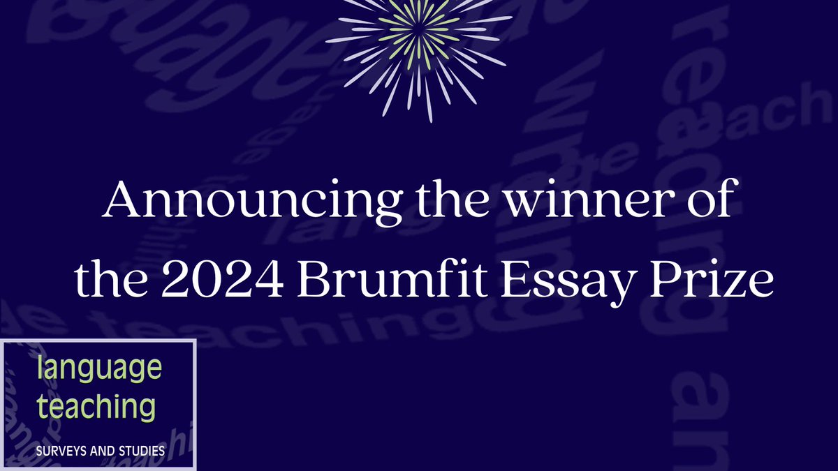 Cambridge University Press and Language Teaching congratulate the winner of the 2024 Brumfit Essay Prize, Sim Joo Jin, for the paper "The GALL of it all: Grading and teaching in the age of GenAI-assisted language learning": 

🏆 cup.org/3RBqqZ2