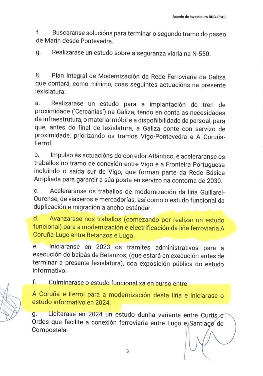 Literalmente no acordo de investidura do BNG co PSOE fanse 2 (DÚAS) referencias a conexións da Coruña con Lugo e Ferrol para a súa mellora antes de mencionar a variante de Curtis but sure
