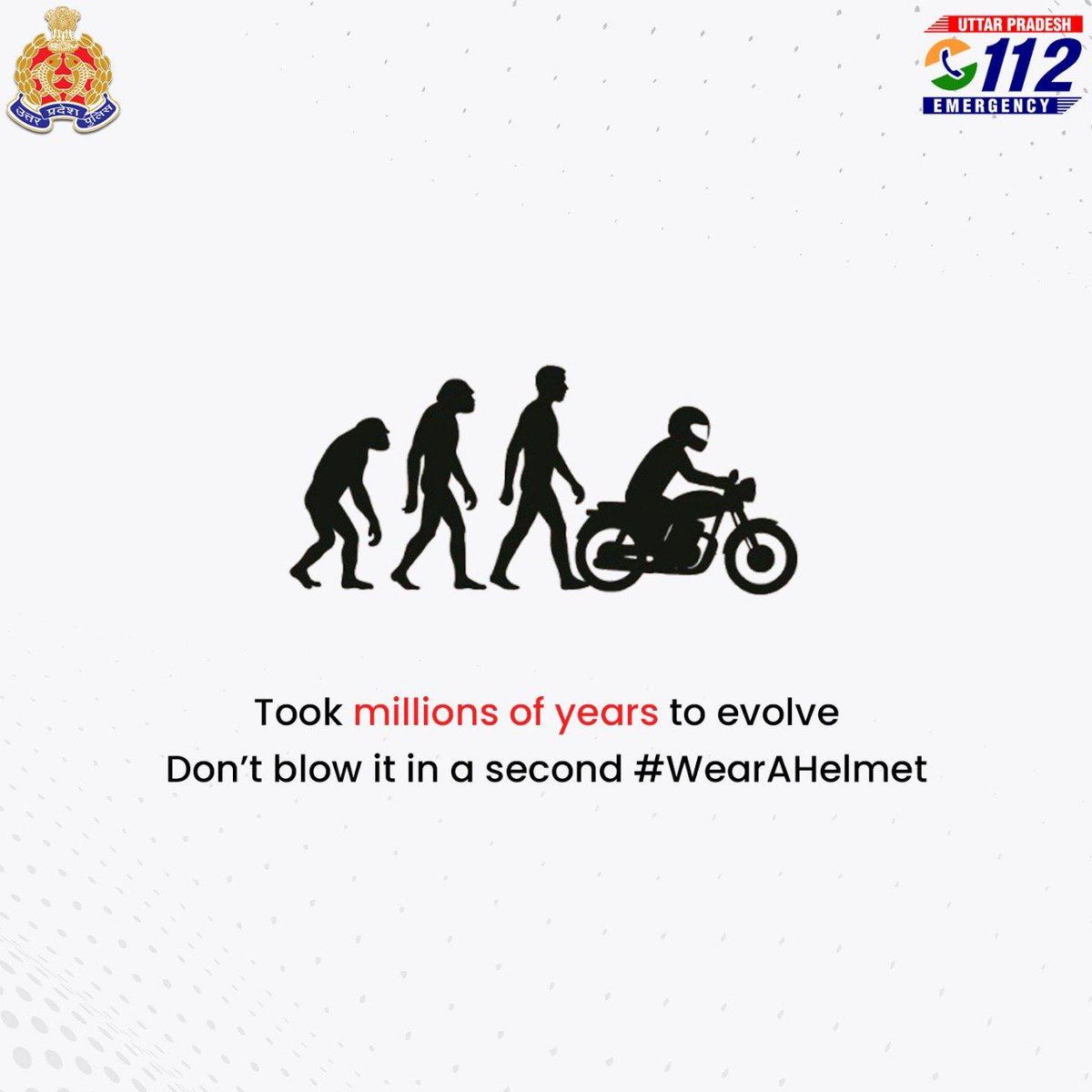 Uppolice's tweet photo. Millions of years to grow a brain. 
One ride without a helmet to prove it’s not working. 

#WearAHelmet
#RoadSafety 
#UPPolice
#UseHeadSaveHead https://t.co/cwm2g6QUrI