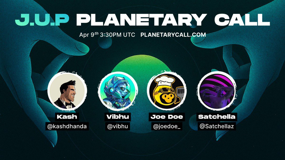 you want alpha, we got alpha. 

planetary call at 3:30pm UTC today is going to be a *banger*

major announcement. demo of a new product. and something for the loyal JUP DAO voters. 

this is one of those "can't-miss" situations. see you there.