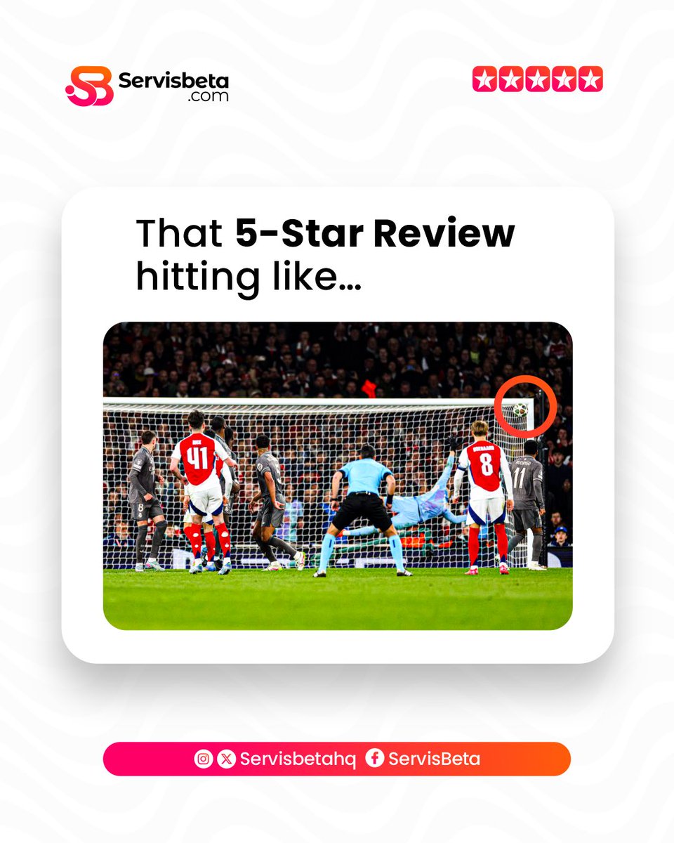 servisbetahq's tweet photo. That 5-star review hitting top corner like…🫡
Your feedback isn’t just a comment, it’s a game-changer‼️
Help Nigerian businesses level up
Drop a review today → https://t.co/28sHPMkPQy
Tag an Arsenal fan who still can’t believe they witnessed this moment⚽️
#arsenal #servisbeta https://t.co/oB0ElnT921