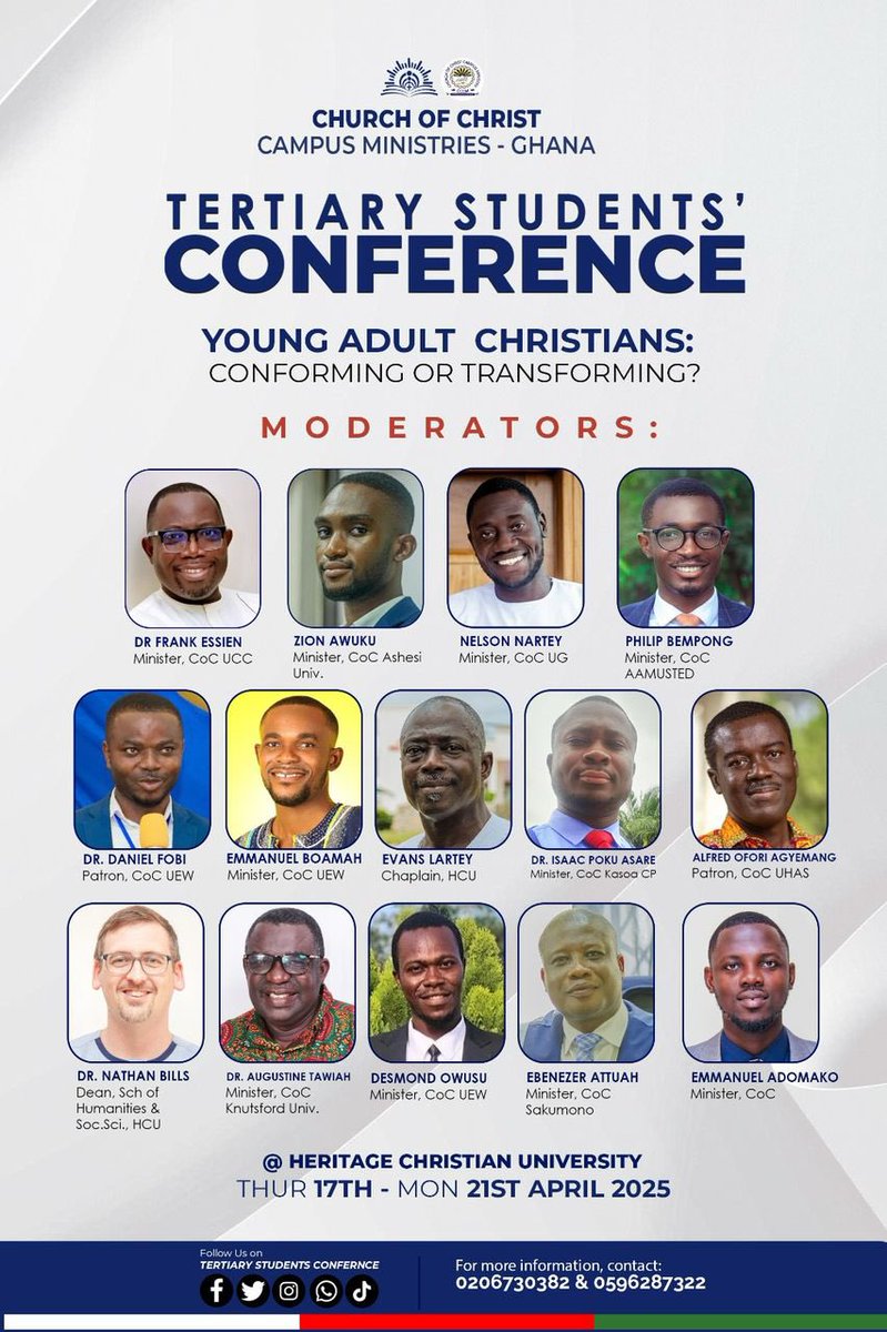 COCTSC_gh's tweet photo. TSC25 will witness a blend of expertise, experience, views and knowledge to enrich the discussions
#TSC25
#TransformNotConform
#YoungAdultChristians https://t.co/078v9zVFWd