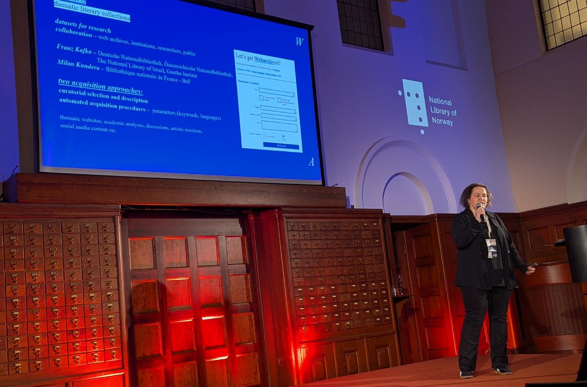 <a href="/MHaskovcova/">Marie Haškovcová</a> from National Library of the Czech Republic talks about their thematic collections like one re: Franz Kafka's 100th death anniversary.  They used two acquisition approaches including automatic acquisition procedures. #iipcWAC25