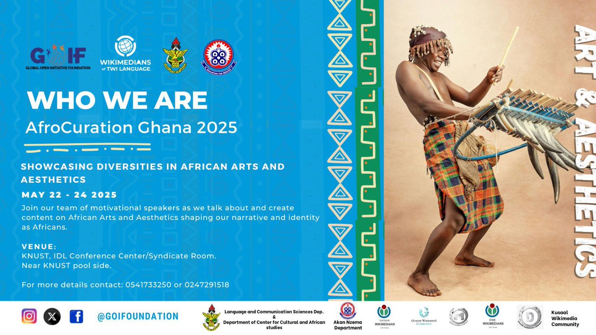 GOIFoundation's tweet image. AfroCuration 2025 is here!
Join us as we celebrate African arts, languages, and heritage under the theme “WHO WE ARE!”.
It’s going to be a powerful and an inspiring event.

Let’s show the world what African excellence looks like.

#Afrocuration #WhoWeAre #AfricanArts
#culture