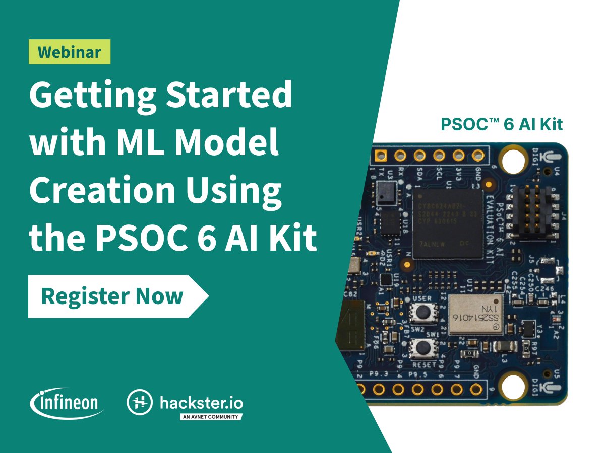Join us on April 10th to delve deeper into the model development process with Infineon's PSoC 6 #AI Kit and DEEPCRAFT Studio. events.hackster.io/InfineonMLMode… #electronicsengineering #hardwaredesign #electronicsmanufacturing #makers #makerspace