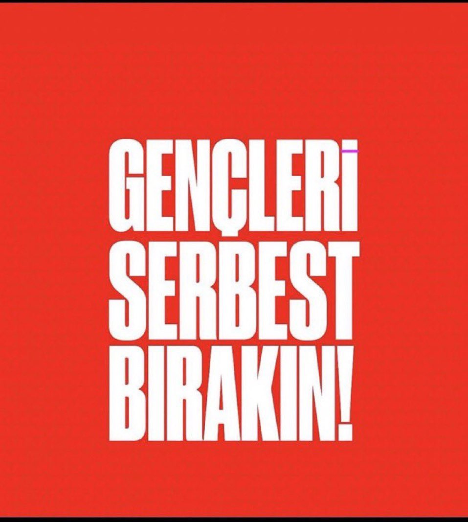 baskomsernevzat's tweet photo. Gençleri serbest bırakın.
Mahir Polatı serbest bırakın.
Ekrem İmamoğlu'nu serbest bırakın... https://t.co/s1IW0QecOy