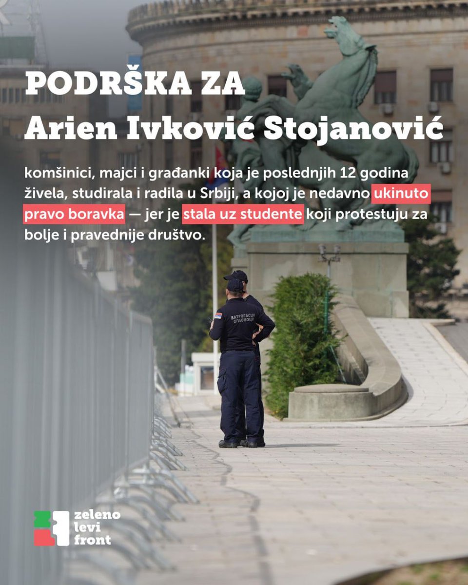 U trenutku kada mnogi iz Srbije odlaze, Arien je odlučila da ovde ostane. Umesto da joj zahvalimo, država joj šalje poruku da ovde nije dobrodošla, faktički proteruje i njeno dete i učestvuje u razaranju jedne porodice — i to samo zato što je izrazila solidarnost.

Mi se borimo