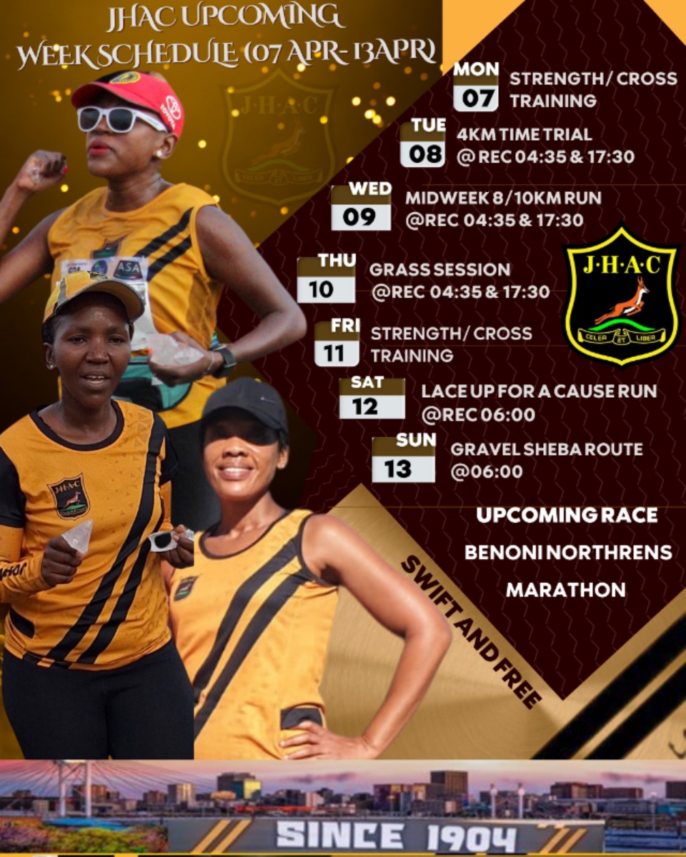 JHB_Harriers's tweet photo. Our weekly Training Schedule
Beke le beke, nakanjani! 🏃‍♂️ 🏃‍♀️

Joiner wena.... 😊 https://t.co/y4K1BE4Kir