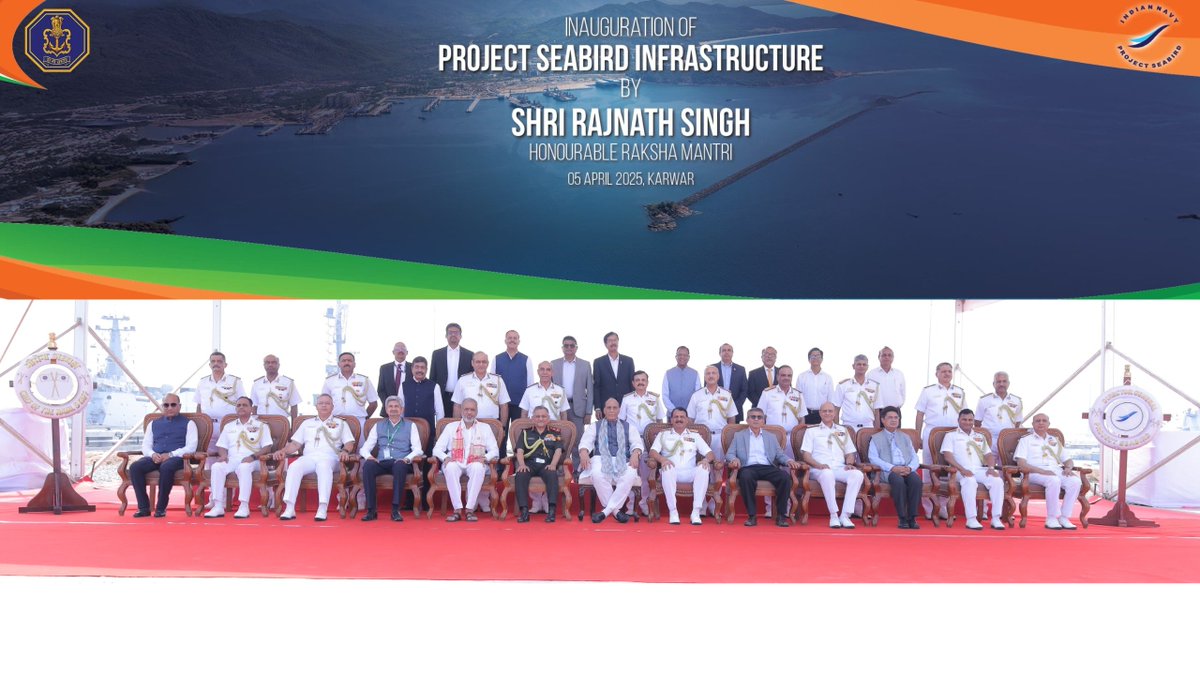 indiannavy's tweet photo. A wide array of #ProjectSeabird infrastructure at Naval Base Karwar was inaugurated by the Raksha Mantri Shri Shri @rajnathsingh on #05Apr 25.
These facilities will boost the sustenance of assets operating off the West Coast, and augment the #IndianNavy’s efforts in maintaining a #FutureReady Force.
The infrastructure has been developed in pursuit of the Government’s vision of Aatmanirbhar Bharat with more than 90% of the material and equipment being sourced from within the country.
The progressive operationalisation of the Karwar base will also generate industrial growth and enable substantial support to the local economy in the Uttar Kannada Region.