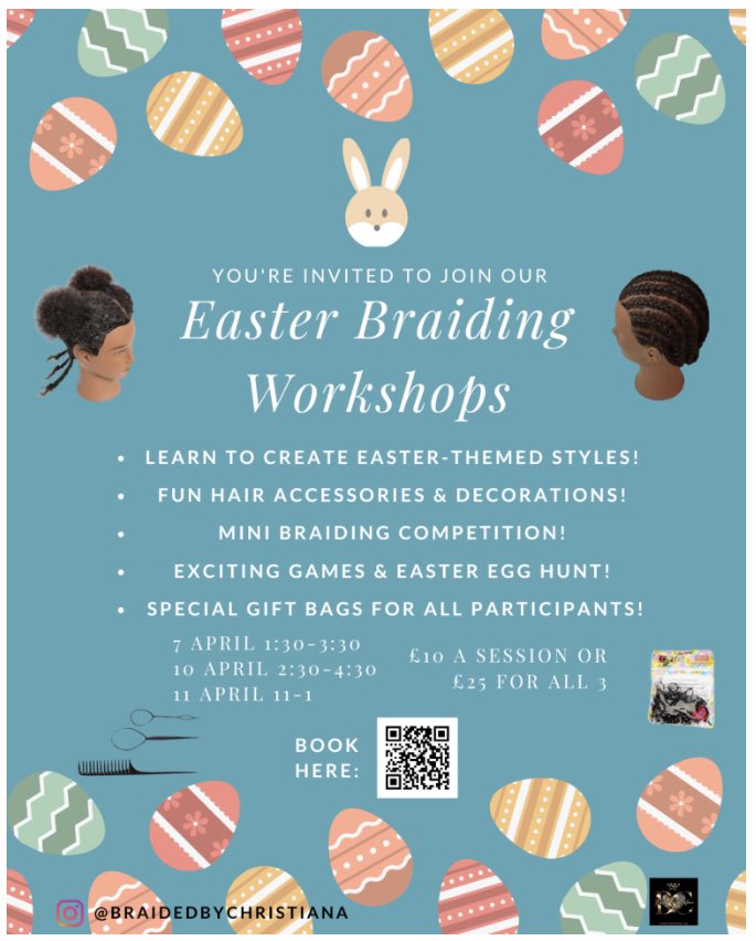 Easter Braiding Workshops at our place:

Wednesday 10 April from 2.30pm to 4.30pm:

corbettcommunity.org.uk/listing/easter…

Thursday 11 April from 11am to 1pm:

corbettcommunity.org.uk/listing/easter…

#Catford #SE6 #HitherGreen #SE13 #Lewisham