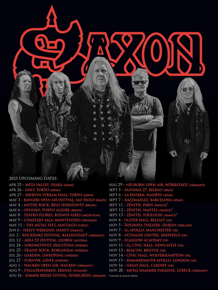 The mighty Saxon’s 2025 upcoming Dates! 🤘⚔ 🔥
For tickets to all shows go to: saxon747.com/tourdates
#themightysaxon #britishheavymetal #hellfireandsteel #livegigs
