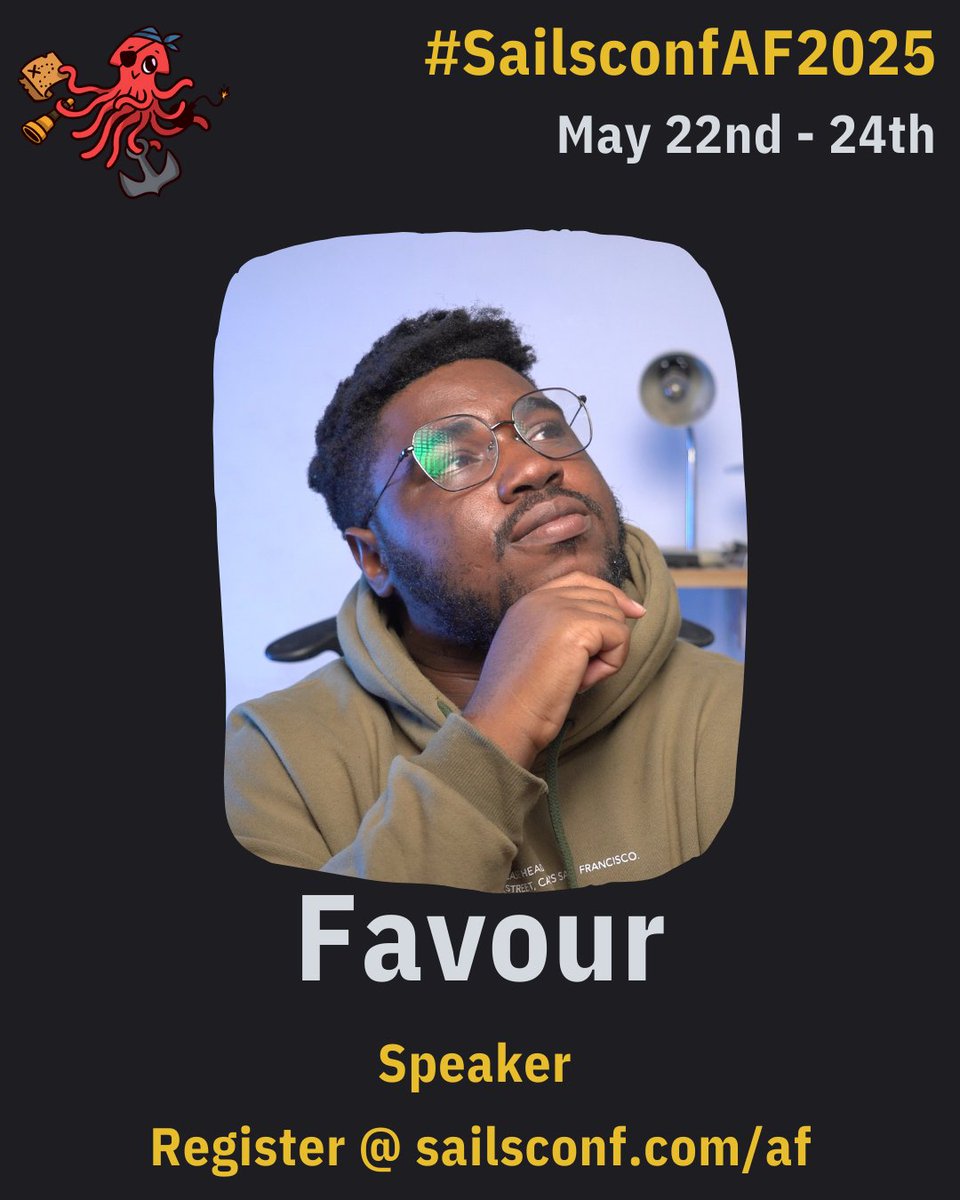 I am excited to announce <a href="/heyOnuoha/">⚡Favor⚡</a> as a #SailsconfAF2025 speaker.

He will be giving his talk "Building Financial Apps... The Right Way"

Grab your tickets

dub.sh/sailsconf-af