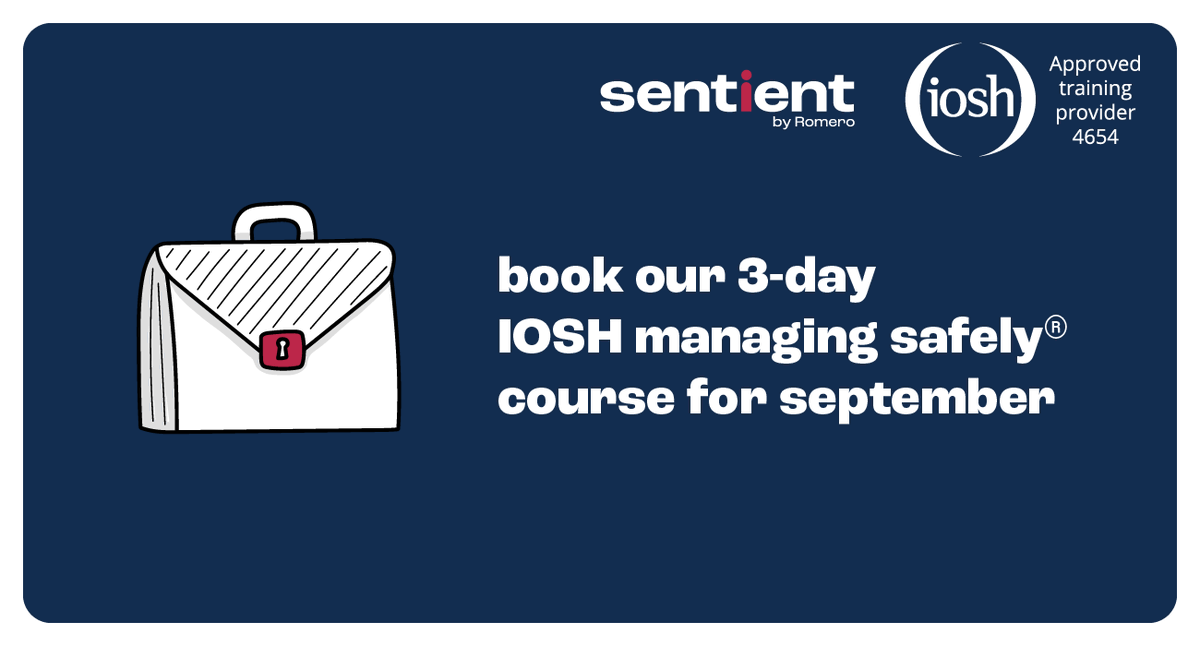 SentientUk's tweet photo. IOSH Managing Safely® is the industry leading training for managers to help businesses adhere to their health &amp; safety responsibilities.

Find out more &amp; book our training course for this September for just £450+VAT 👇
https://t.co/SKJhpQY6OH https://t.co/fiWVaWlIfT
