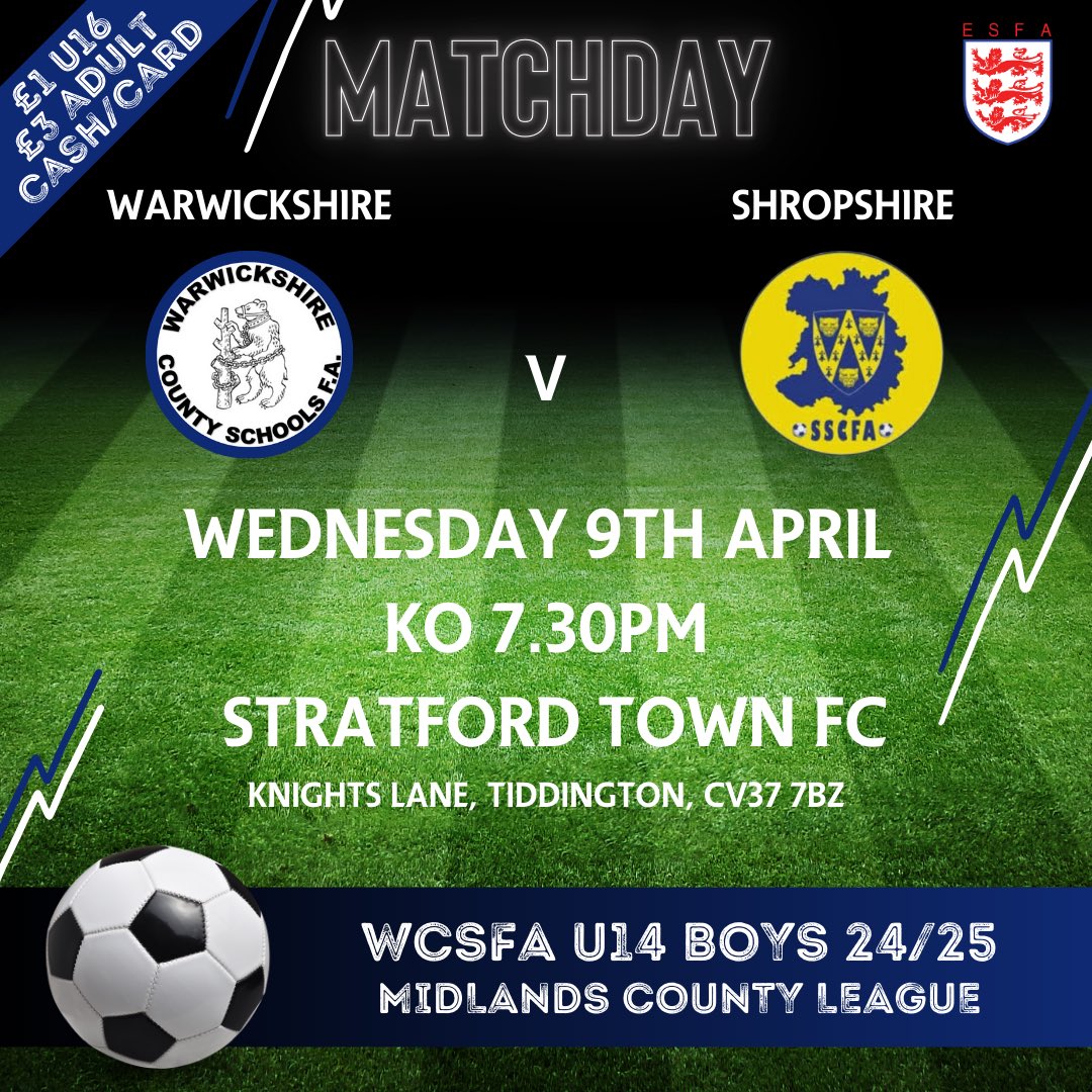 Warwickshire County Schools FA (@warwickshiresfa) on Twitter photo Sun’s out, kit’s ready and it’s nearly time for our U14 Boys final match of 2025/26.
We welcome <a href="/SSCFA2/">SSCFA</a> to <a href="/StratfordTownFC/">Stratford Town FC</a> and have the pleasure of kicking off on the <a href="/ArdenGarages/">Arden Garages</a> Stadium pitch! Good luck all, enjoy every minute. 💙⚽️🐻
#ComeOnYouBears #PoweredByVolunteers Sun’s out, kit’s ready and it’s nearly time for our U14 Boys final match of 2025/26.
We welcome <a href="/SSCFA2/">SSCFA</a> to <a href="/StratfordTownFC/">Stratford Town FC</a> and have the pleasure of kicking off on the <a href="/ArdenGarages/">Arden Garages</a> Stadium pitch! Good luck all, enjoy every minute. 💙⚽️🐻
#ComeOnYouBears #PoweredByVolunteers