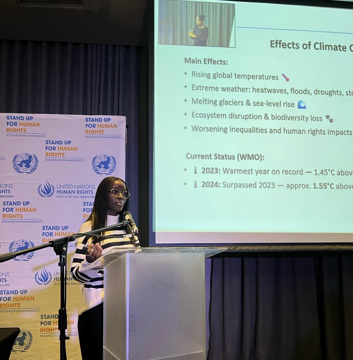 ohchr_sa's tweet photo. .OHCHR_sa leading discussions on integrating a Human Rights based approach into Climate Action for persons with disabilities. Human Rights Officer, Teddy Namatovu presenting the process for South Africa's Nationally Determined Contribution (NDC). #Standup4HumanRights
#UNPRPD https://t.co/ELDxqzutr8