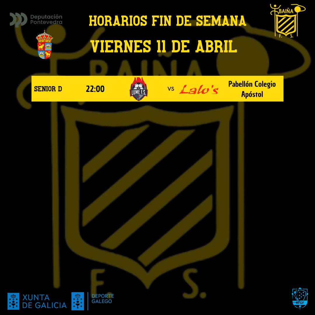 Baifutsal's tweet photo. 𝘼𝙜𝙚𝙣𝙙𝙖 𝙨𝙚𝙢𝙖𝙣𝙖𝙡 | 📆⏰ Comienza la copa para nuestros equipos de base.
Estos son los horarios de esta semana 💪

#ATúaFamilia 💛
#SempreAmarelo
#SempreBaiña https://t.co/3LNsJNiAe5