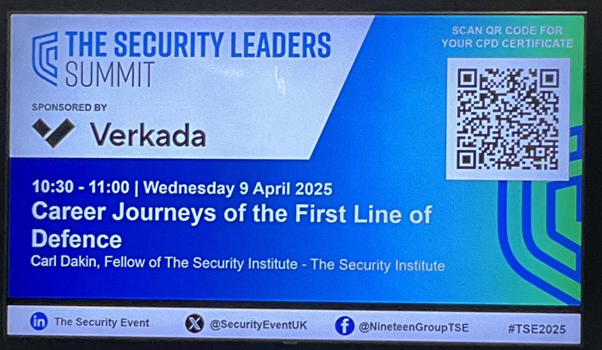 Selyst's tweet image. 1/X @SecurityEventUK  Carl Dakin CSyP from @SyInstitute opens the Security Leaders Summit. 
#TSE2025 
Little information available online 
Amount of time spent on training, relative to other trades.
Look for total qualification time. 
Entry quals, little if any.