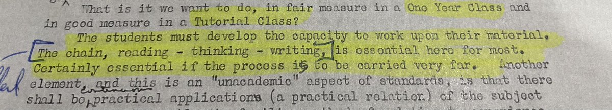 MichealEAP's tweet photo. From 1937, “The chain, reading - thinking - writing” if you follow that you won’t go far wrong.
@WEAadulted 
Memorandum from J. H. Matthews, WEA 20/2/37 https://t.co/qjPt6iGAZP