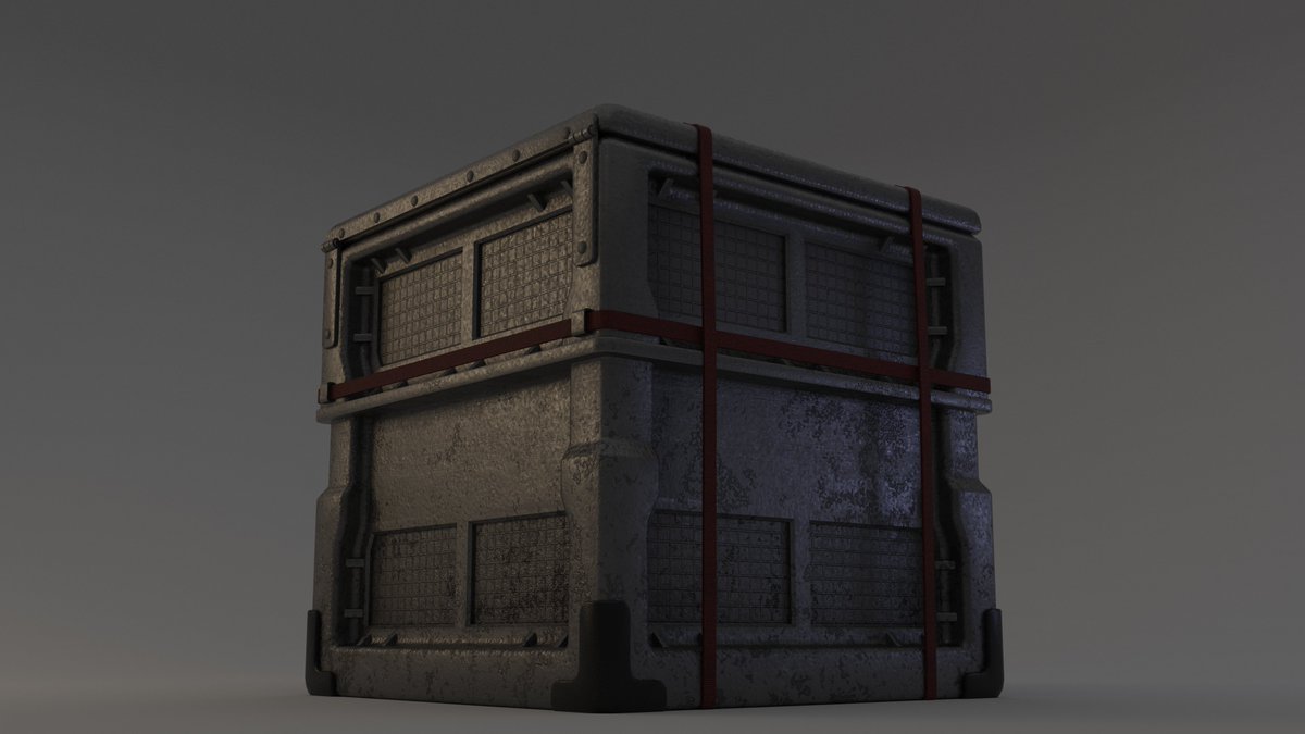 WheatyP's tweet photo. Back to my game dev roots with this crate!  Practicing procedural texturing in Blender—masking, subtle scratches from a forklift, and a broken QR code. What do you think? #3DArt #GameDev #Blender #ProceduralTexturing #ArtStation https://t.co/kDo4d5daqb