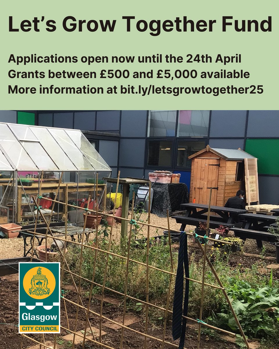 Good Food For All (@glasgowfpp) on Twitter photo <a href="/GlasgowCC/">Glasgow City Council</a>'s Let’s Grow Together fund is now open for applications for projects which increase the number of growing spaces across the city.
The deadline for applications is the 24th April and you can find out more about the criteria and how to apply at bit.ly/letsgrowtogeth… <a href="/GlasgowCC/">Glasgow City Council</a>'s Let’s Grow Together fund is now open for applications for projects which increase the number of growing spaces across the city.
The deadline for applications is the 24th April and you can find out more about the criteria and how to apply at bit.ly/letsgrowtogeth…