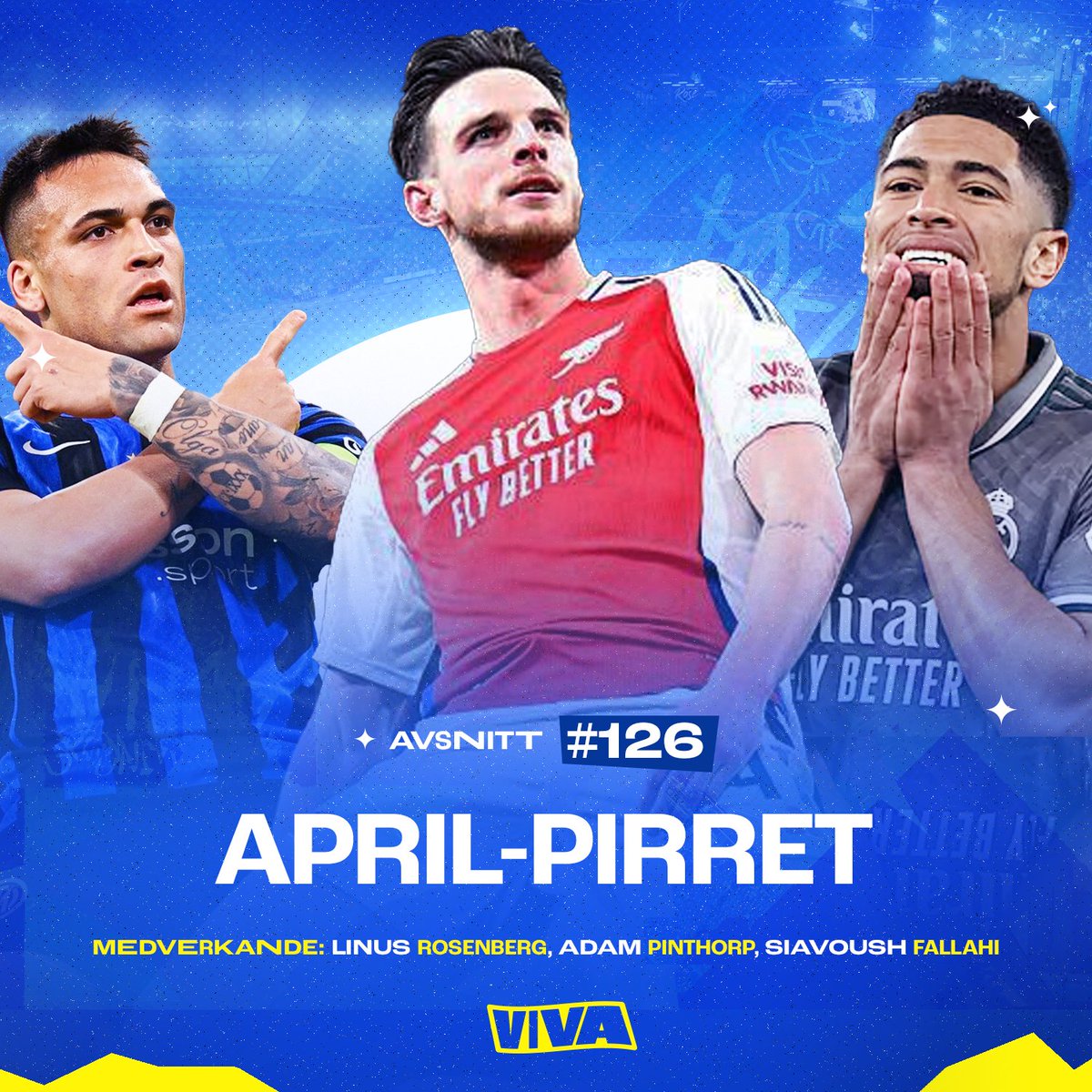 126. APRIL-PIRRET

🌟 Rice tog nästa steg i karriären!
😅 Kompanys pinsamma beteende
🤯 Vad ska det bli av Real Madrids säsong!?
😶‍🌫️ Stjärnan som försvunnit
🫱🏼‍🫲🏻 Anledningen till Inters stora succé
📝 Allt inför kvällens matcher
🎧 open.spotify.com/episode/0qLlMJ…