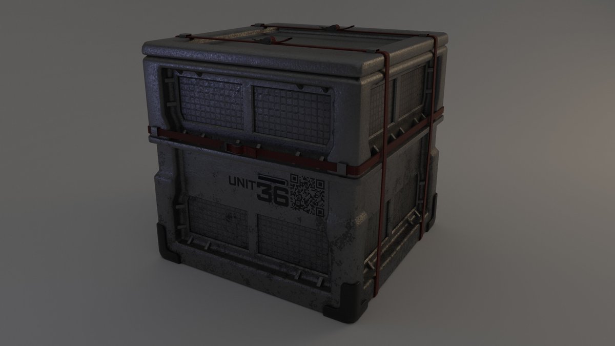 WheatyP's tweet photo. Back to my game dev roots with this crate!  Practicing procedural texturing in Blender—masking, subtle scratches from a forklift, and a broken QR code. What do you think? #3DArt #GameDev #Blender #ProceduralTexturing #ArtStation https://t.co/kDo4d5daqb
