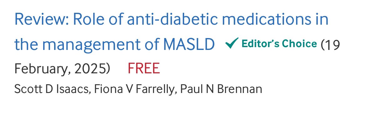 Editor’s choice for <a href="/FrontGastro_BMJ/">Frontline Gastro</a> . Role of anti-diabetic medications in the management of MASLD. <a href="/brennap9/">Paul Brennan</a> 
fg.bmj.com/content/16/3/2…