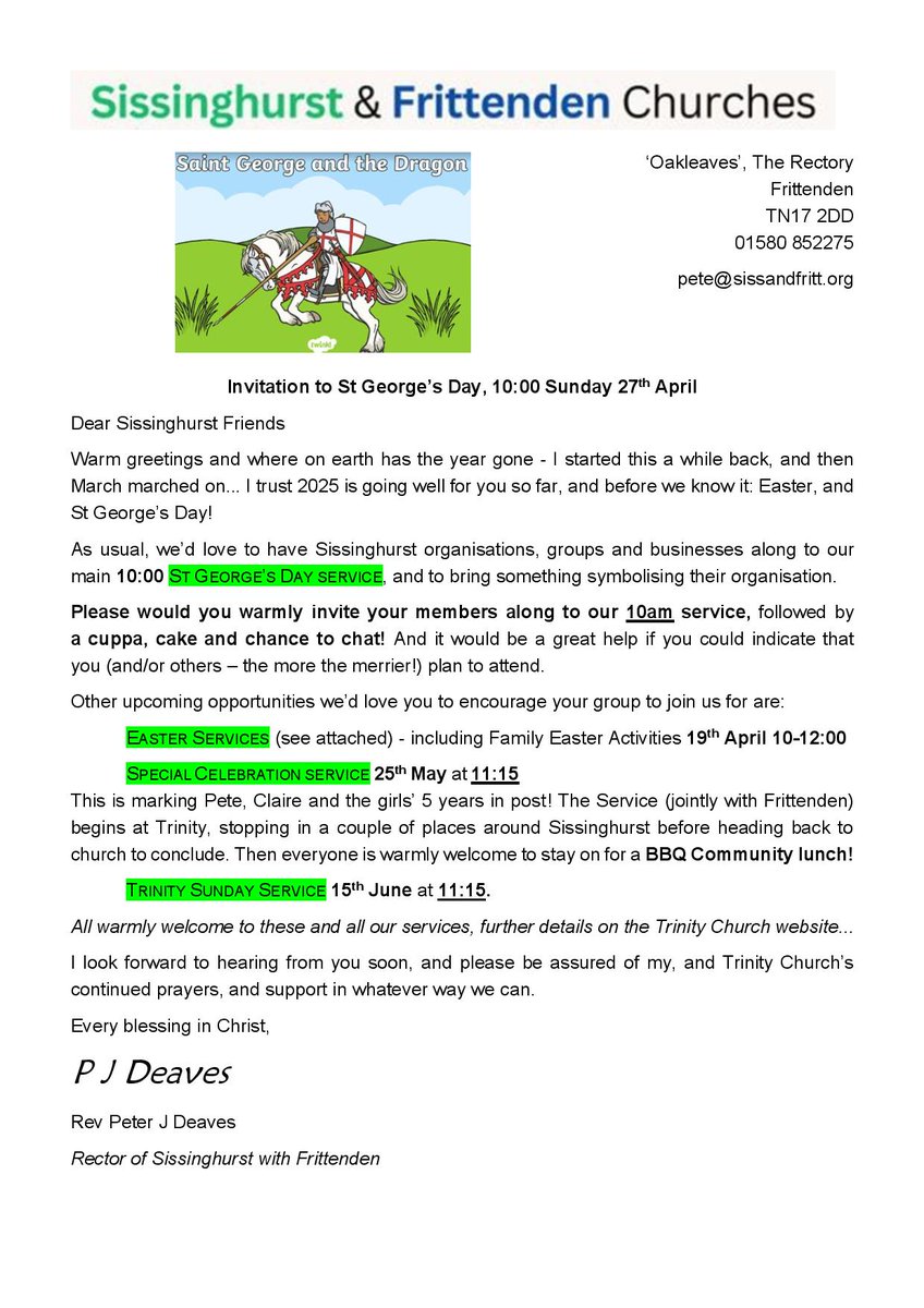 CranSissParish's tweet photo. Letter St. Georges Day - https://t.co/mxKj7QFZZf https://t.co/tdEMY07vVW