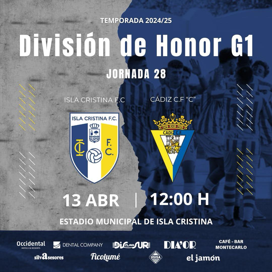 🏟️💛💙 ¿𝙔 𝙨𝙞 𝙡𝙡𝙚𝙣𝙖𝙢𝙤𝙨 𝙚𝙡 𝙈𝙪𝙣𝙞𝙘𝙞𝙥𝙖𝙡?

28ªJornada de Liga en División de Honor
📅 Domingo 13 de Abril | 12:00h
📍 Estadio Municipal de Isla Cristina
🆚 Cádiz Club de Fútbol “C”
💶 Entradas únicas 7€ | Socios gratis + promoción 

#SiempreIsla💛💙