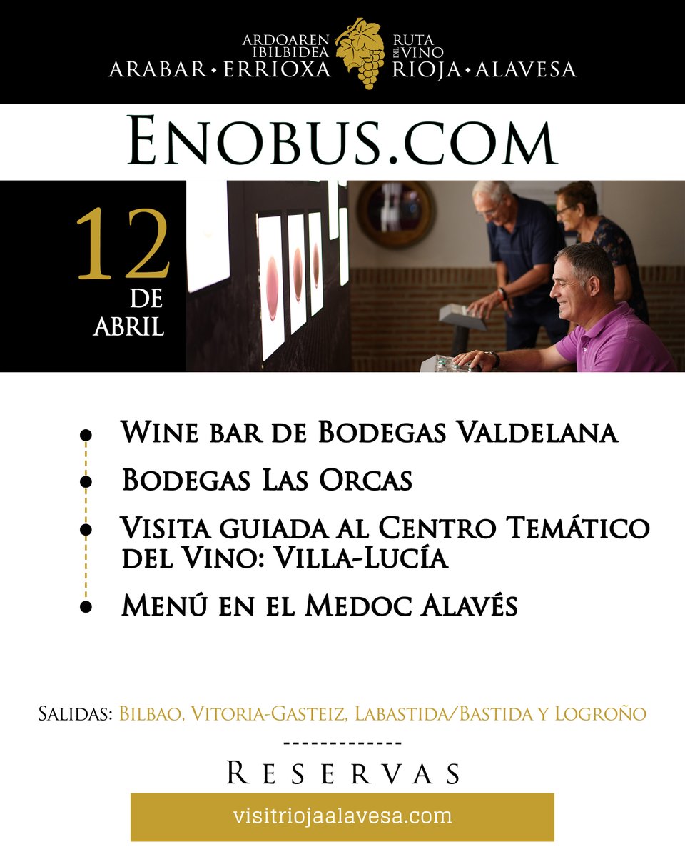 RiojaAlavesa's tweet photo. 🚌🍇 ¿No tienes plan para este fin de semana? ¡Súbete al #Enobus y disfruta de #RiojaAlavesa sin preocuparte del coche!

‼️Últimas plazas disponibles ➡️https://t.co/uOA1pKuKBM https://t.co/dVID67IHjC