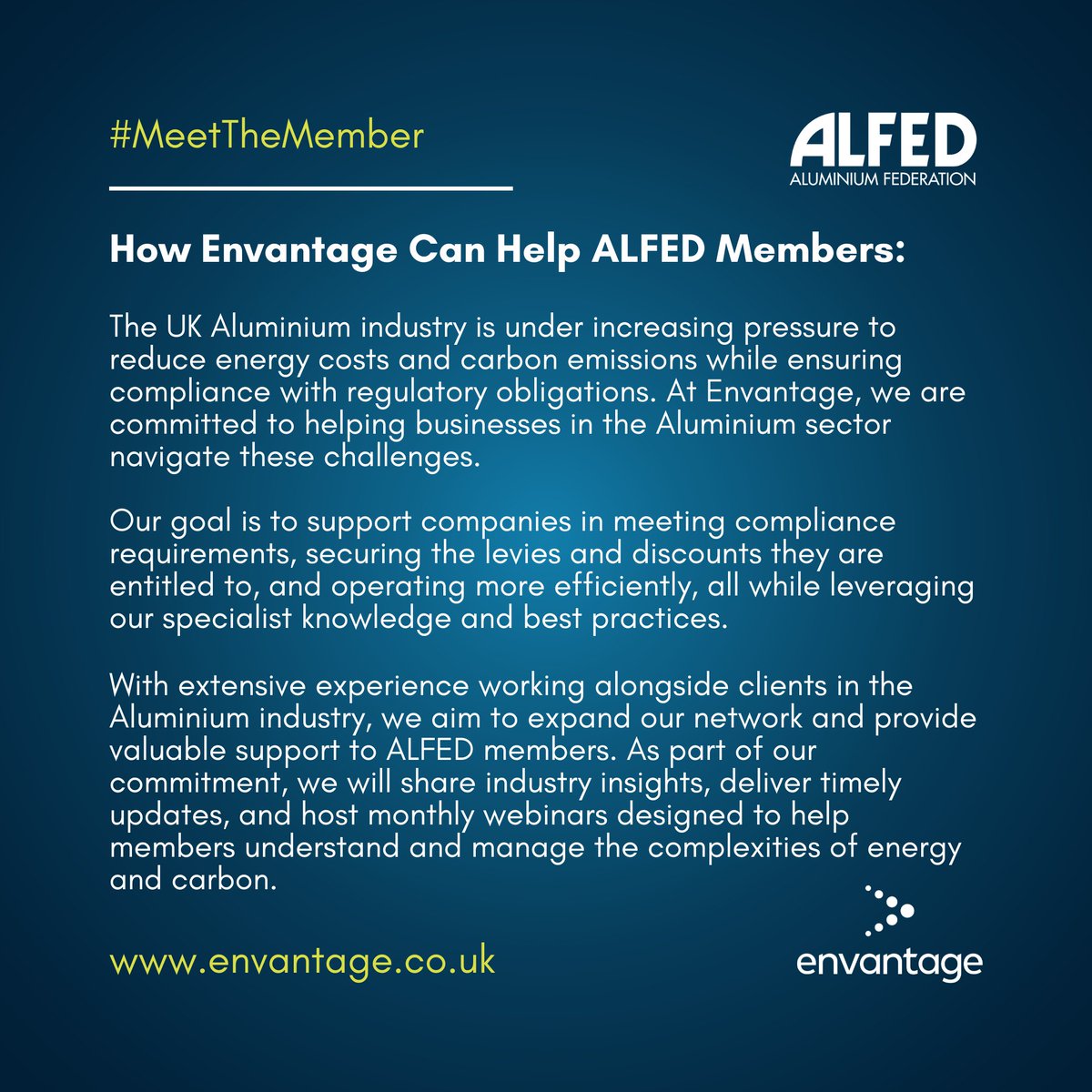 alfedaluminium's tweet photo. Meet the #AssociateMember, Envantage, low carbon and energy experts!🙌
🔗Learn more about how #Envantage can help you define a more #Sustainable future👉https://t.co/5dhz7jOjak
#MeetTheMember #ALFEDMember #Sustainability #UKAluminium #ALFED #UKManufacturing https://t.co/aH2aCq33nV