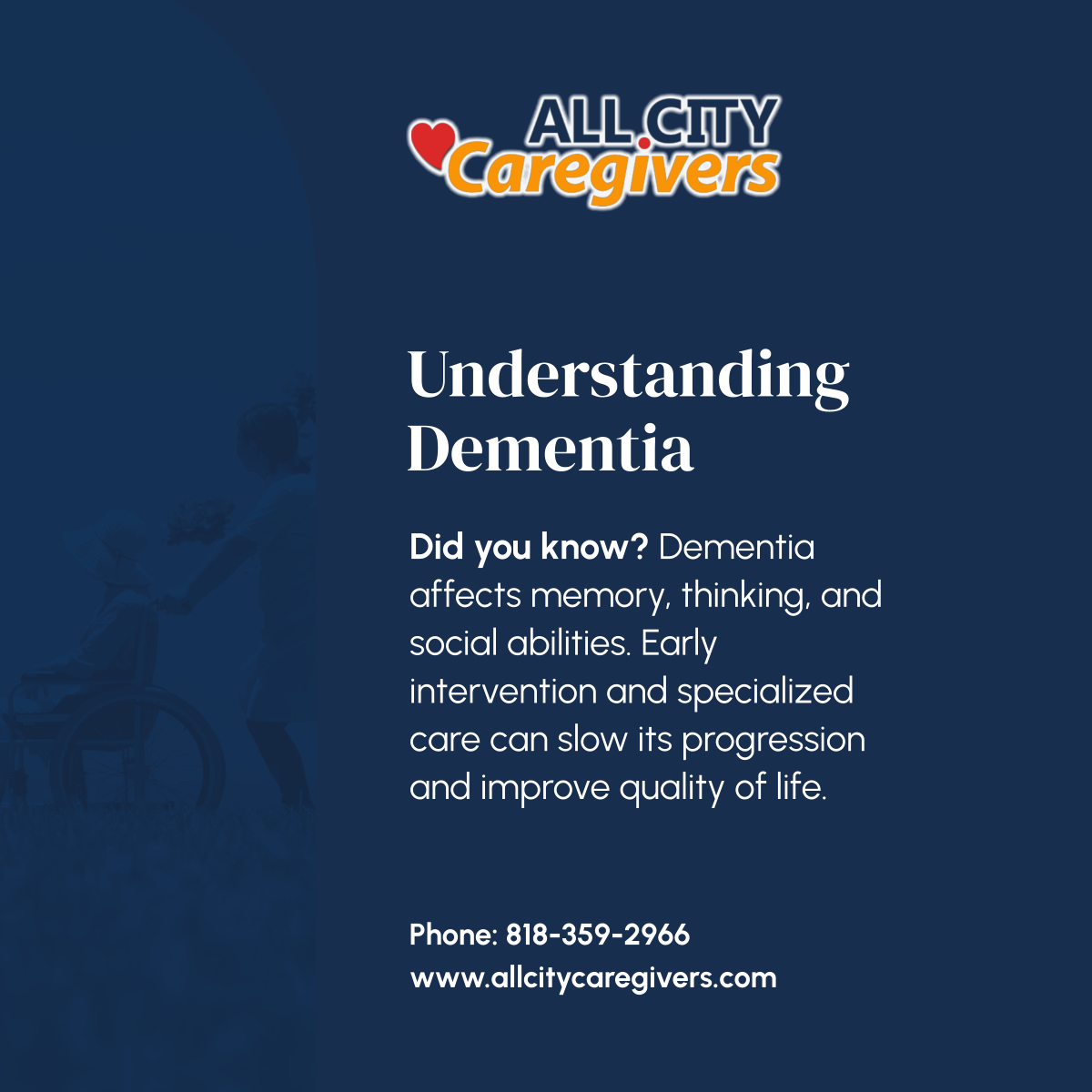 AllCityCareGive's tweet image. Dementia impacts many families, but early intervention can make a difference. All City Caregivers offers specialized care to support those affected, enhancing their quality of life. Discover how we can help your family navigate this journey. 

#HomeCareServices #SimiValleyCA