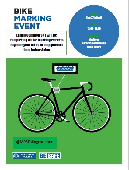Ealing Common Police (@mpsealingcommon) on Twitter photo New Cycle? Why not have it registered with <a href="/bikeregister/">BikeRegister</a>? Join us at our Bike Marking Event on Sunday 27th April 2025 at 12-2pm in Maytrees Gardens, South Ealing Road, W5 #ealingcommon #CommunityEngagement New Cycle? Why not have it registered with <a href="/bikeregister/">BikeRegister</a>? Join us at our Bike Marking Event on Sunday 27th April 2025 at 12-2pm in Maytrees Gardens, South Ealing Road, W5 #ealingcommon #CommunityEngagement