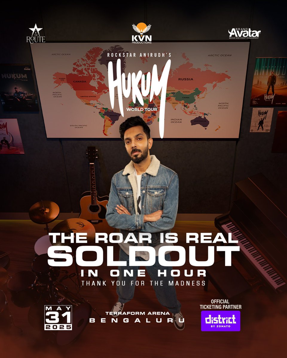 TheRoute (@theroute) on Twitter photo And we are SOLD OUT within an hour Bengaluru 🔥‼️
See you at Terraform Arena on May 31! ♥️
<a href="/anirudhofficial/">Anirudh Ravichander</a> <a href="/KvnProductions/">KVN Productions</a> <a href="/BrandAvatar/">Brand Avatar</a>
<a href="/Jagadishbliss/">Jagadish</a> <a href="/LohithNK01/">Lohith NK</a>
<a href="/Hem_chandran/">Hemachandran</a> <a href="/lifeindistrict/">District</a>
#DistrictByZomato #LifeInYourDistrict And we are SOLD OUT within an hour Bengaluru 🔥‼️
See you at Terraform Arena on May 31! ♥️
<a href="/anirudhofficial/">Anirudh Ravichander</a> <a href="/KvnProductions/">KVN Productions</a> <a href="/BrandAvatar/">Brand Avatar</a>
<a href="/Jagadishbliss/">Jagadish</a> <a href="/LohithNK01/">Lohith NK</a>
<a href="/Hem_chandran/">Hemachandran</a> <a href="/lifeindistrict/">District</a>
#DistrictByZomato #LifeInYourDistrict