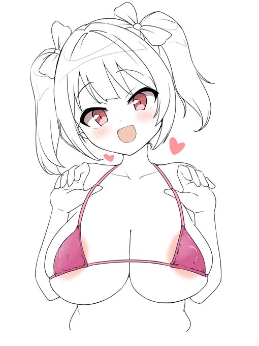 ラフでは普通の水着だったのが、清書で小さくなりました 