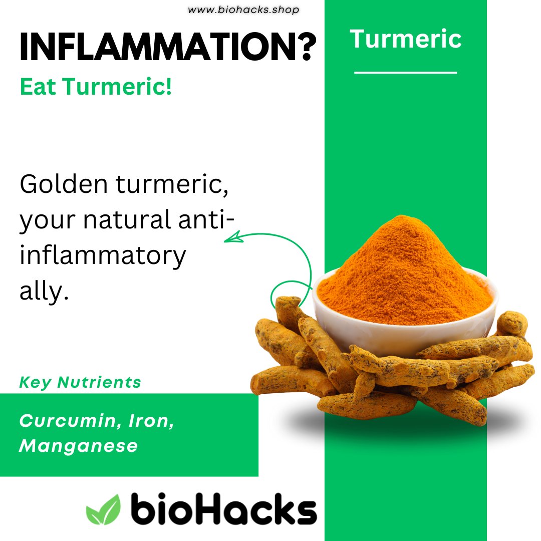 biohacks_'s tweet photo. Battling inflammation?
Eat turmeric!
Golden turmeric, your natural anti-inflammatory ally.

✨ Turmeric is packed with wellness boosters like Curcumin, Iron, Manganese. Support your health naturally—one bite at a time!

🔖 #Inflammation #Turmeric #NaturalWellness #Biohacks https://t.co/K0sGNbc4Ym